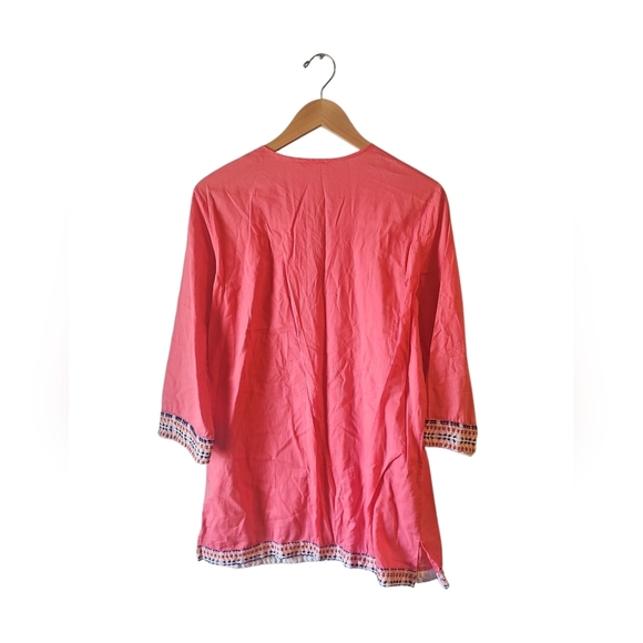 J. McLaughlin Sz Large Coral Emboidered Cotton Tunic Top WT353 - Picture 3 of 7